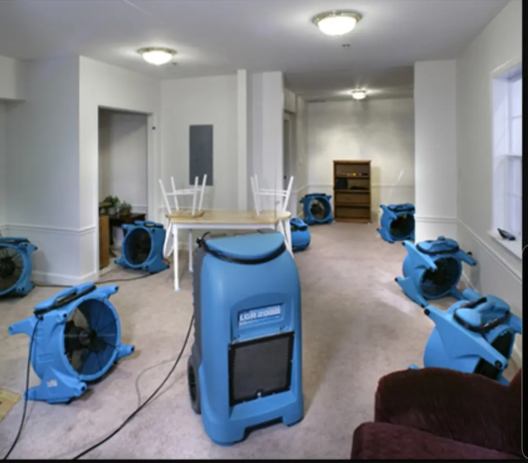 Air movers and dehumidifier setup for Water Extraction & Removal in Buckingham