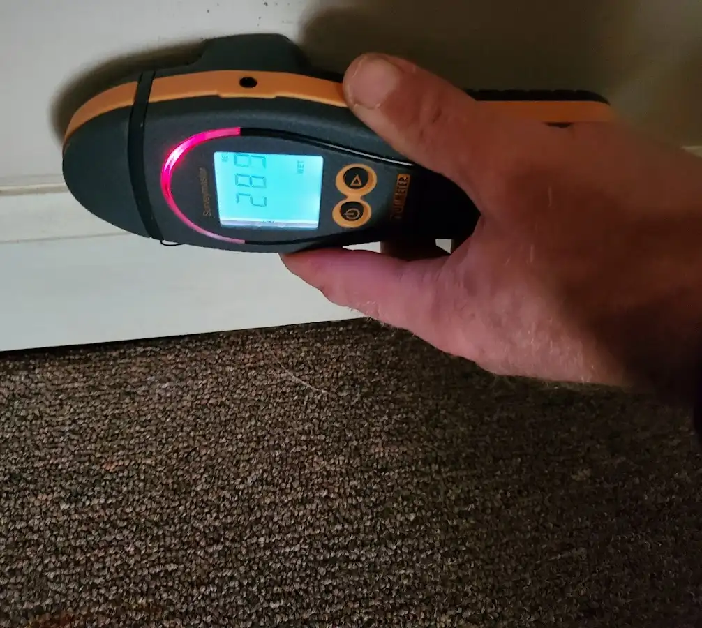 Moisture detection at baseboard during Burst Pipe Cleanup in Buckingham